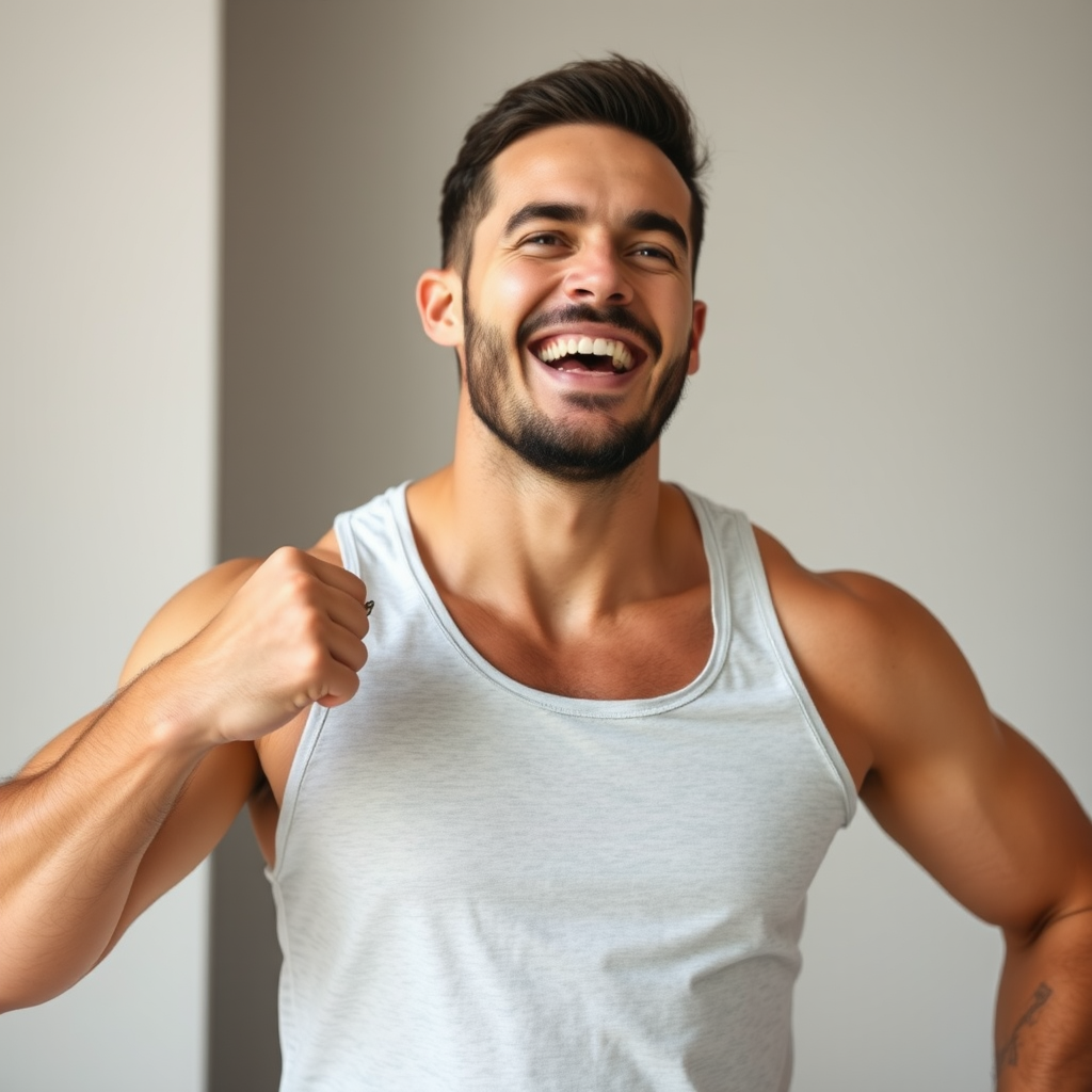 Homem saudável e energético após consultoria nutricional, demonstrando vitalidade masculina e bem-estar através de suplementação natural