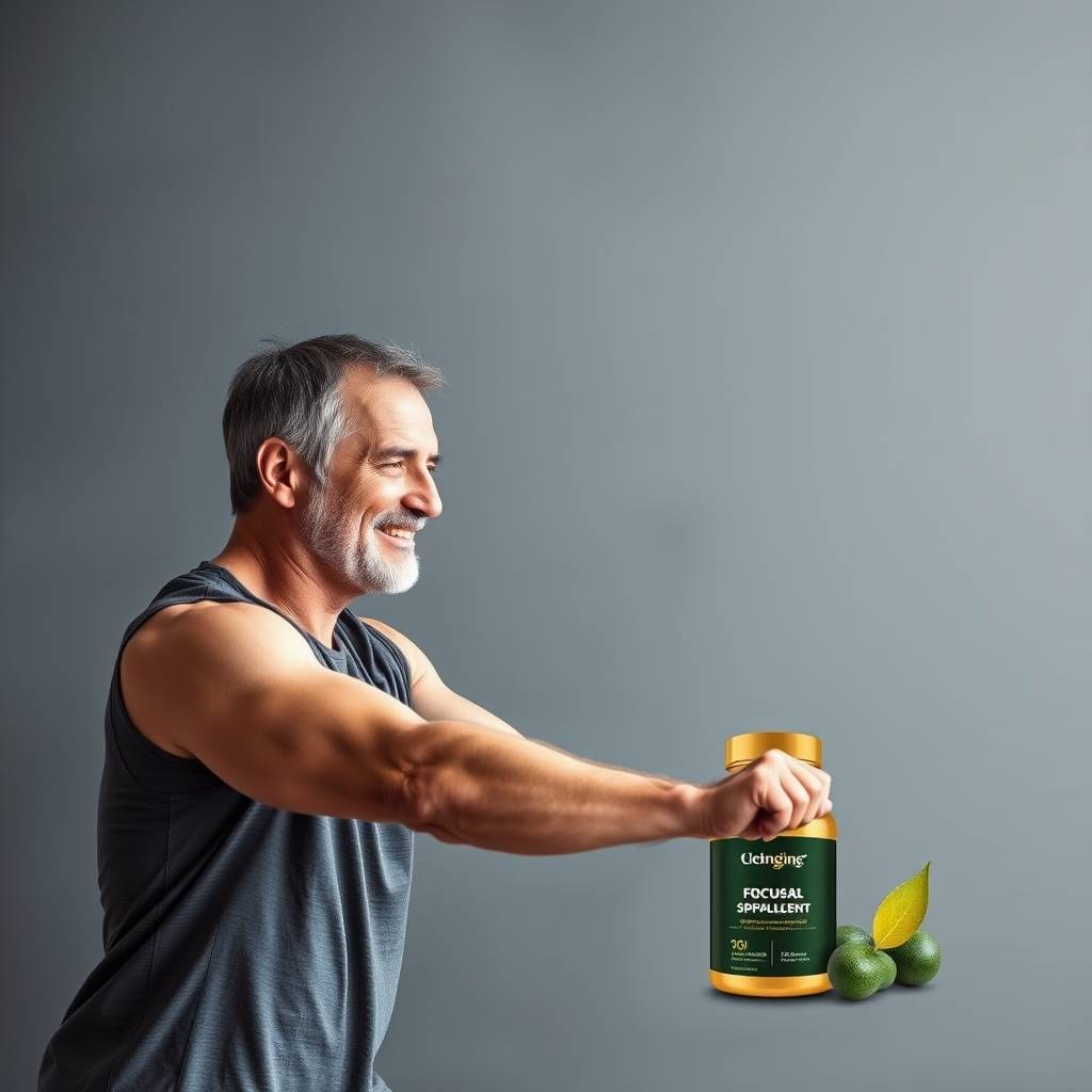 Homem de meia-idade praticando exercícios físicos com energia e vitalidade, demonstrando os benefícios dos suplementos naturais para saúde masculina