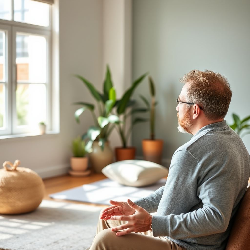 Wellness coaching session with male client and professional coach discussing energy support and daily vitality strategies, modern Porto wellness center with natural lighting and health-focused atmosphere